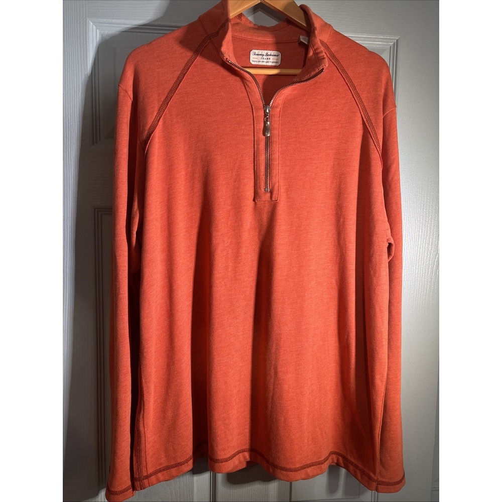 Tommy Bahama Long Sleeve 1/4 Zip Pullover Orange Sweater Mens Sz XL